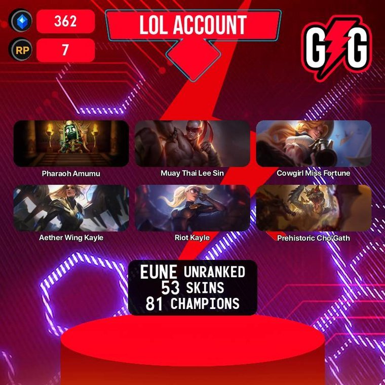 LoL Account – [EUNE] 53 Skins | 81 Champions | Unranked