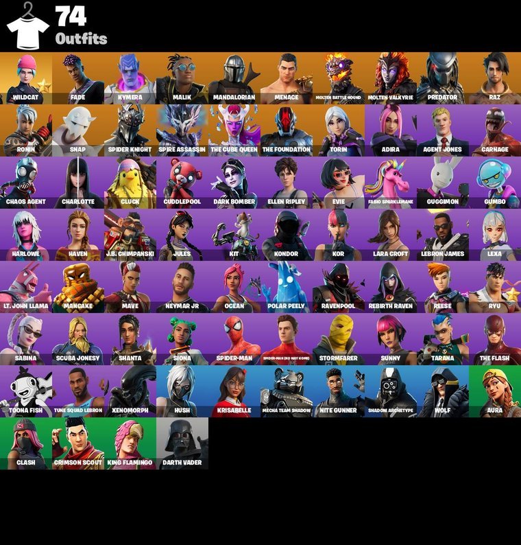Skins-Übersicht – Fortnite OG Account – 74 Skins | Wildcat | Fade | Kymera