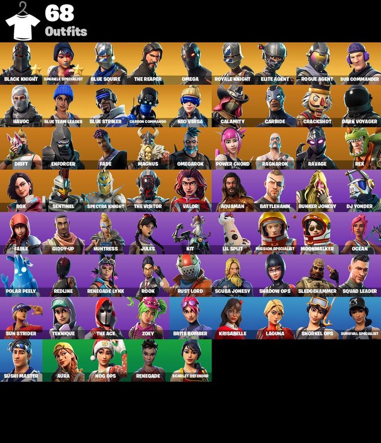 Visão geral das skins – Conta Fortnite OG – 68 skins | Black Knight | Sparkle Specialist | Blue Squire