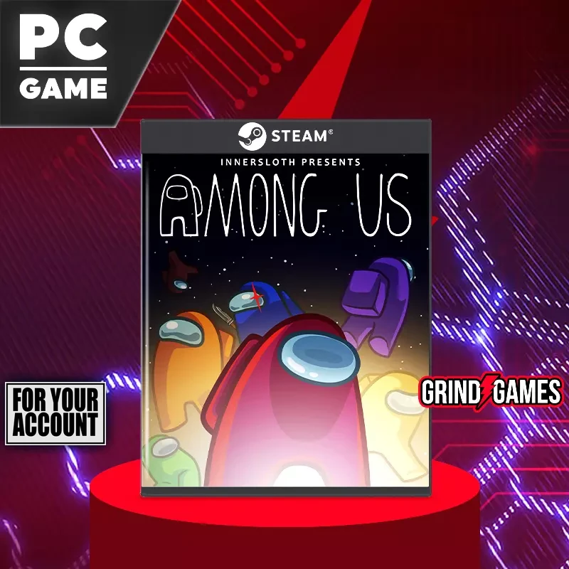 Among Us PC game cover on a red background