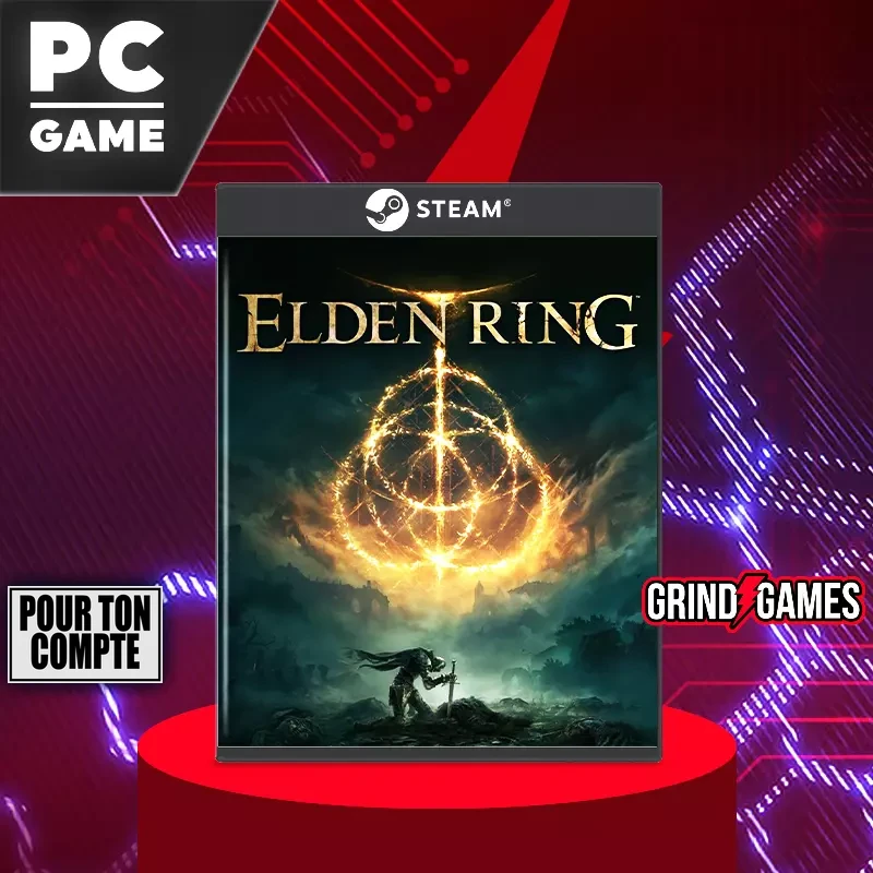 Jeu PC Elden Ring, illustration de boîte et arrière-plan.