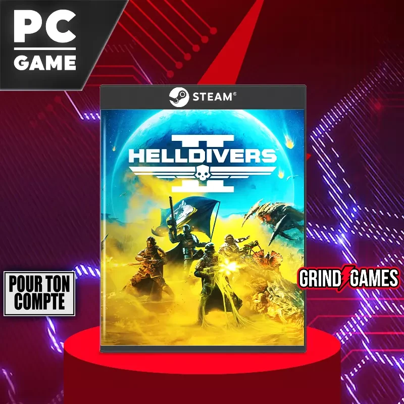 Jaquette du jeu PC Helldivers II avec soldats de science-fiction.
