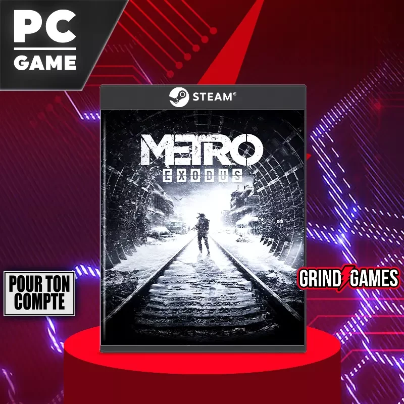 Jaquette du jeu PC Metro Exodus sur un socle rouge