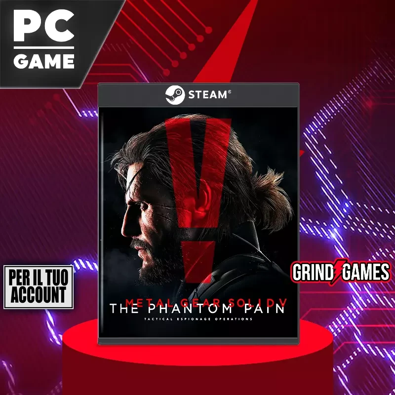 Confezione del gioco per PC Metal Gear Solid V, sfondo rosso