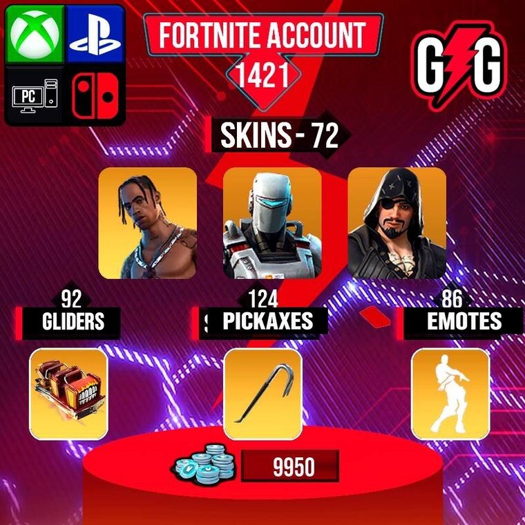 Fortnite OG Account – 72 Skins | Travis Scott | A.I.M. | Blackheart