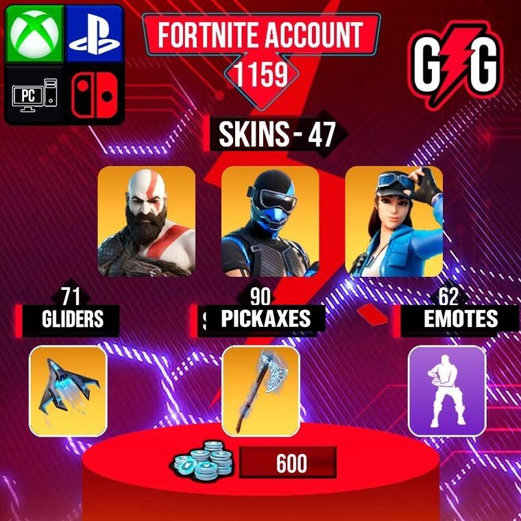 Conta Fortnite OG – 47 skins | Kratos | Fixer | Cloud Striker