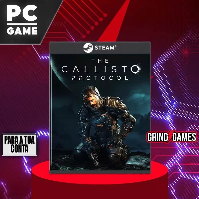 Capa do jogo PC Callisto Protocol sobre pedestal vermelho